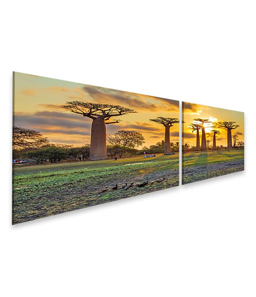 Islandburner Bild auf Leinwand Atemberaubender Sonnenuntergang zwischen Baobabs in Madagaskar