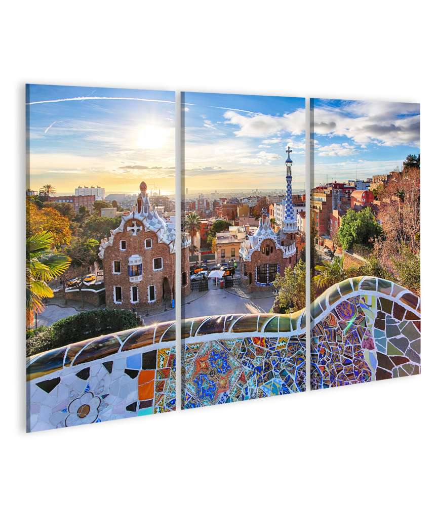 Islandburner Bild auf Leinwand Sonniges Wandbild des Park Guell in Barcelona, Spanien