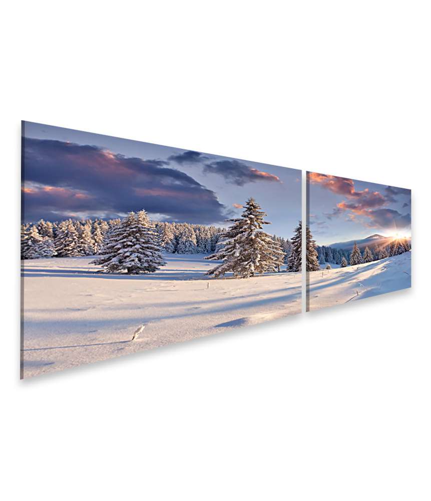 Islandburner Bild auf Leinwand Malerischer Winter-Sonnenaufgang mit schneebedeckten Bäumen