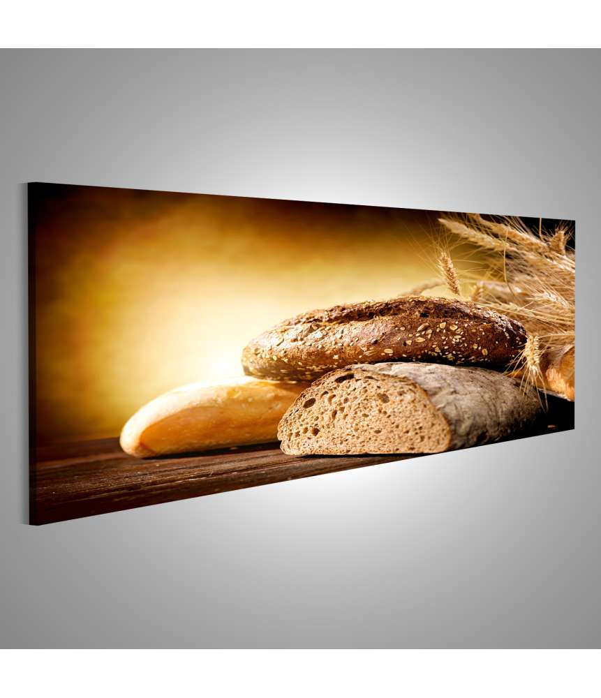 Islandburner Bild auf Leinwand Brot aus der Bäckerei kunstvoll auf einem Holztisch präsentiert