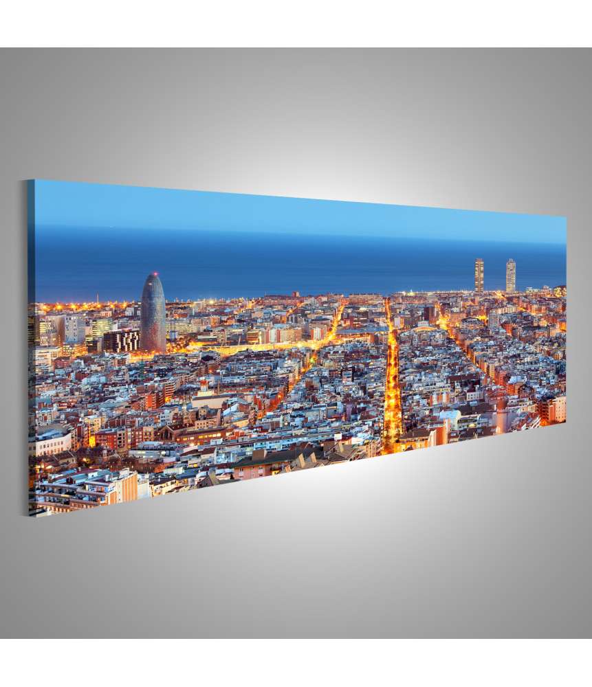 Islandburner Bild auf Leinwand Nächtliche Luftaufnahme der Skyline von Barcelona, Spanien