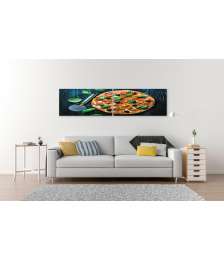 Bild auf Leinwand Lebhaftes Wandbild einer Salami-Pizza mit Oliven und Basilikum in Pizzeria
