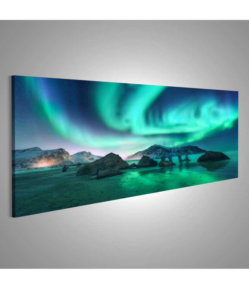 Islandburner Bild auf Leinwand Atemberaubende Darstellung der grünen Aurora Borealis auf den Lofoten Inseln