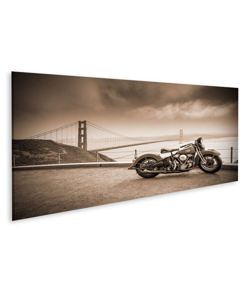 Islandburner Bild auf Leinwand Hog Harley Chopper vor dem Golden Gate in San Francisco Wandbild