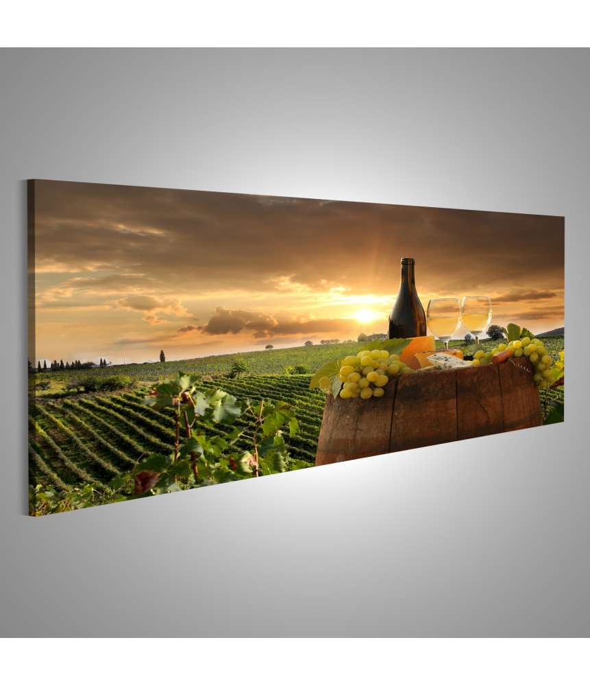 Islandburner Bild auf Leinwand Malerei eines Weinberges in Chianti, Toskana mit Weißweinfass, Italien