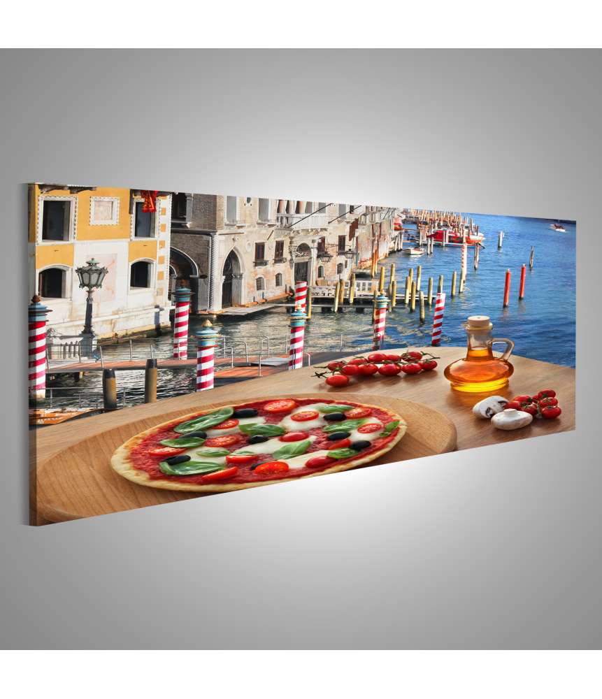 Islandburner Bild auf Leinwand Klassisches Wandbild einer italienischen Pizza in Venedigs Kanälen