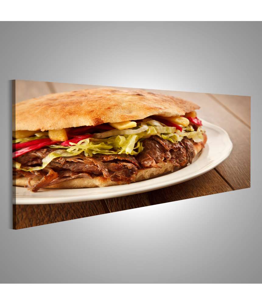 Islandburner Bild auf Leinwand Döner Kebab: Gegrilltes Fleisch, Brot und Gemüse im Shawarma-Sandwich-Stil