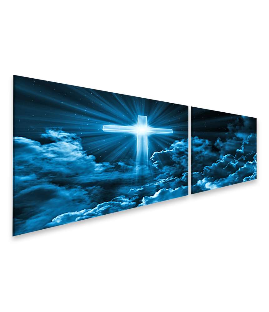 Islandburner Bild auf Leinwand Christliches Wandbild: Kreuz in Wolken, symbolisiert Jesus Christus und Kirche