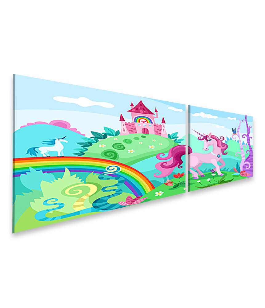 Islandburner Bild auf Leinwand Farbenfrohes Wandbild mit Einhorn und Regenbogen fürs Kinderzimmer