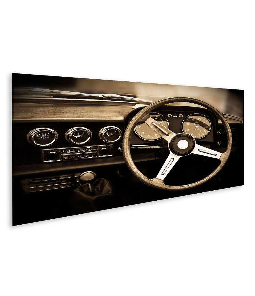 Islandburner Bild auf Leinwand Sepia-Ton Wandbild eines Oldtimer-Armaturenbretts