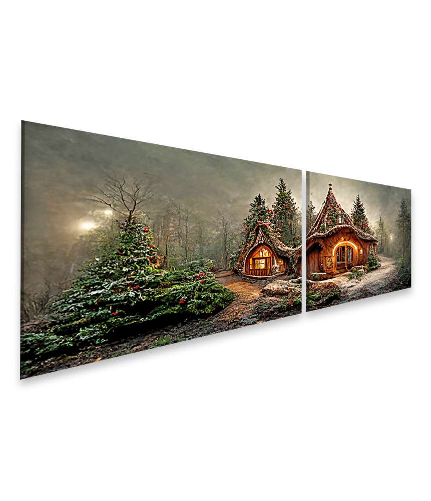 Islandburner Bild auf Leinwand Weihnachtsmanns magisches Zuhause im verwunschenen Wald