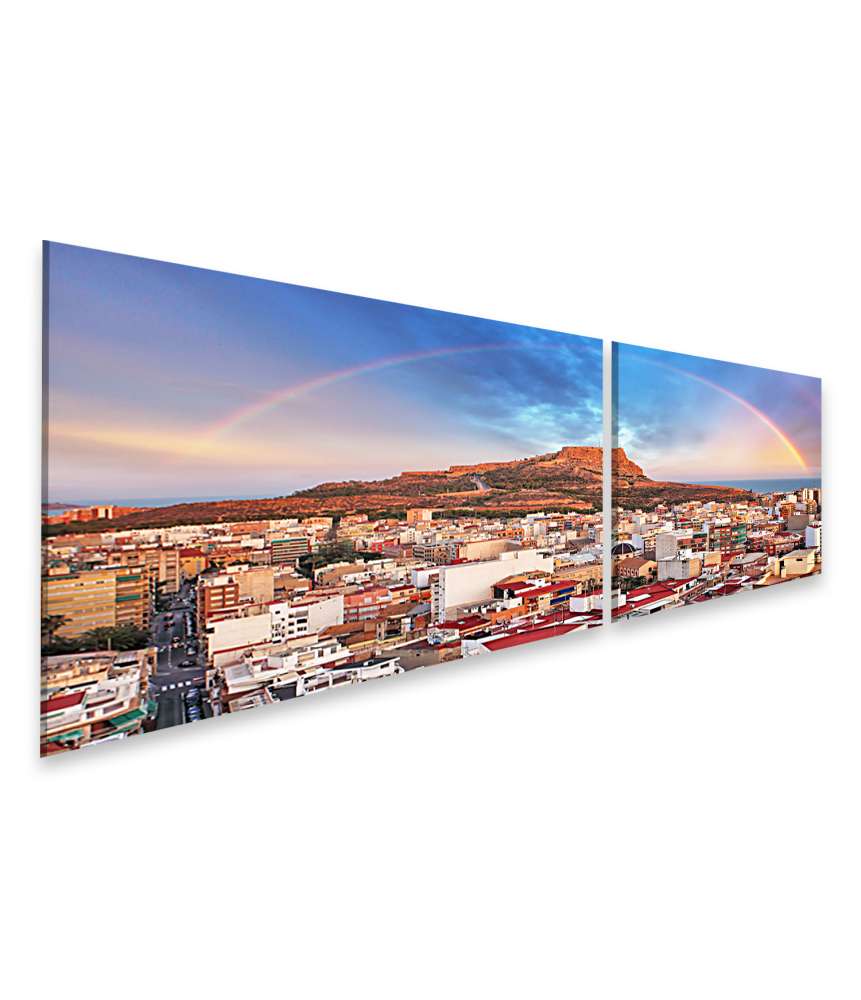 Islandburner Bild auf Leinwand Sonnenuntergang mit Regenbogen in Alicante, Spanien - Wandbild