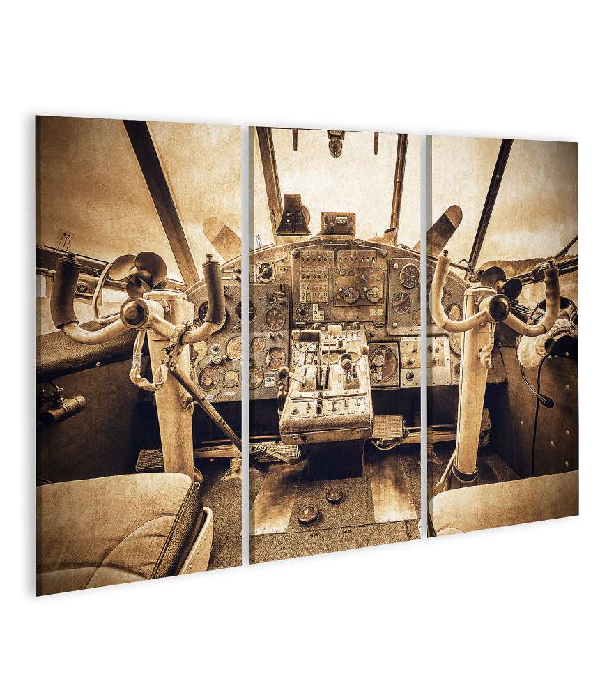 Islandburner Bild auf Leinwand Retro-Cockpitansicht eines Vintage-Flugzeugs im altmodischen Stil