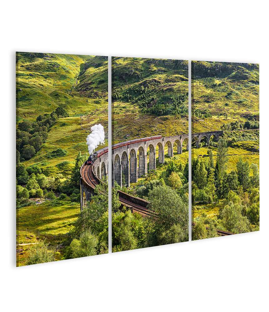 Islandburner Bild auf Leinwand Dampfzug Jacobite überquert Glenfinnan Viadukt in Schottland auf Wandbild