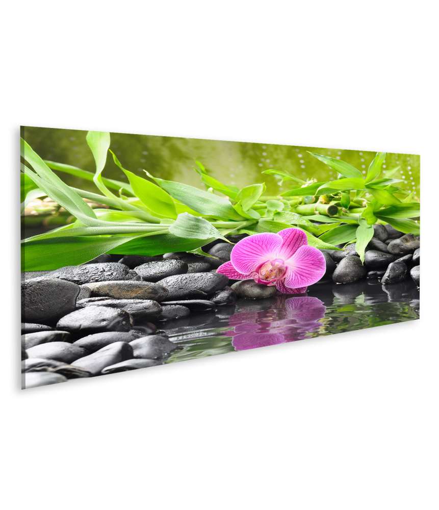 Islandburner Bild auf Leinwand Zen-Steine und Orchideen: Wandbild im Spa-Konzept-Stil