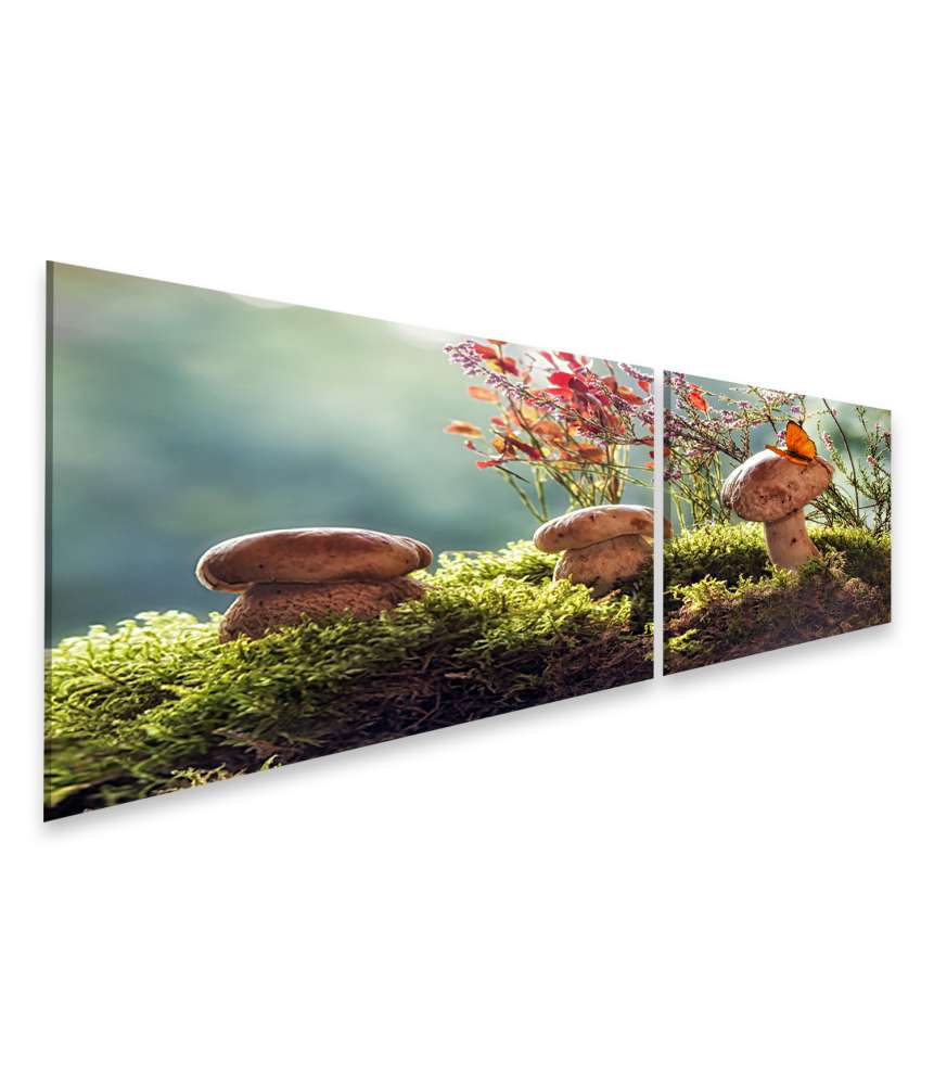 Islandburner Bild auf Leinwand Herbstliches Stillleben mit Pilzen und Blumen: Waldkunst Fotografie Wandbild