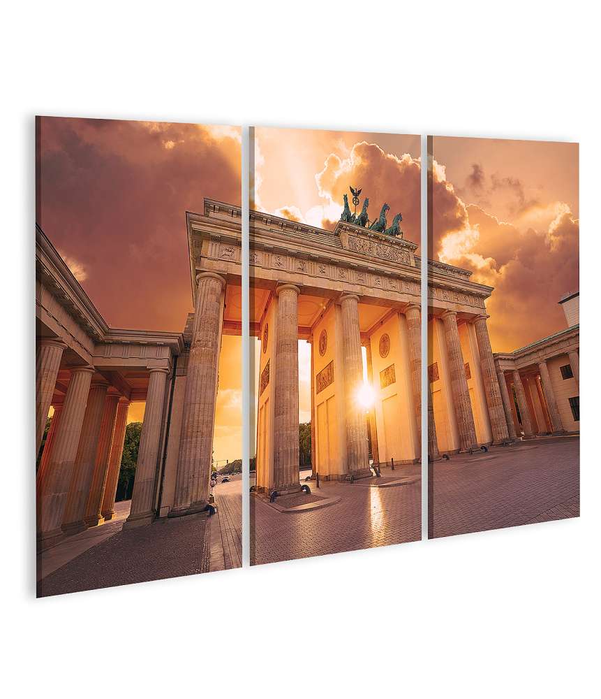 Islandburner Bild auf Leinwand Sonnenuntergang am Brandenburger Tor in Berlin Wandbild