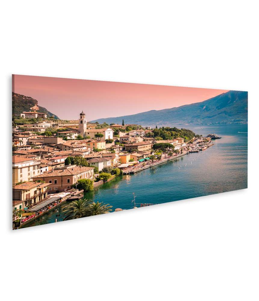 Islandburner Bild auf Leinwand Buntes Wandbild aus Limone Sul Garda, einer idyllischen Kleinstadt am Gardasee, Italien