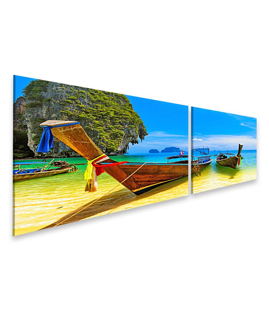 Islandburner Bild auf Leinwand Sommerliche Strandlandschaft in Thailand mit blauem Wasser und Himmel