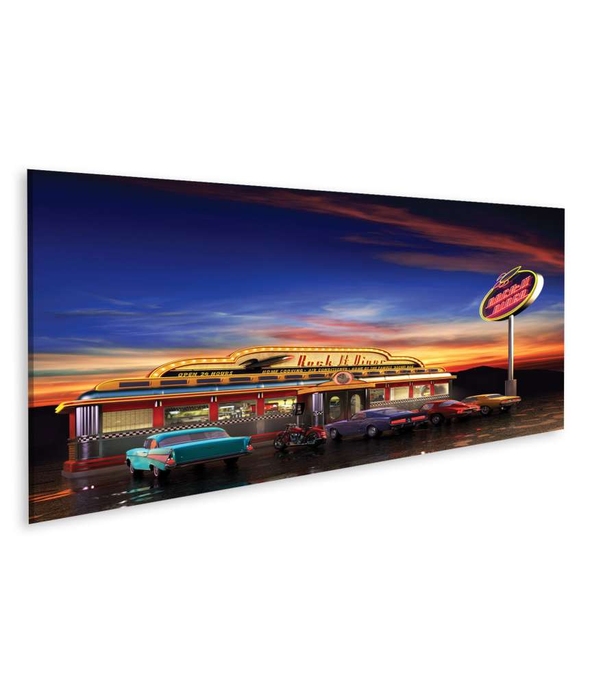 Islandburner Bild auf Leinwand Retro-Amerikanisches Diner bei Abenddämmerung als Wandbild