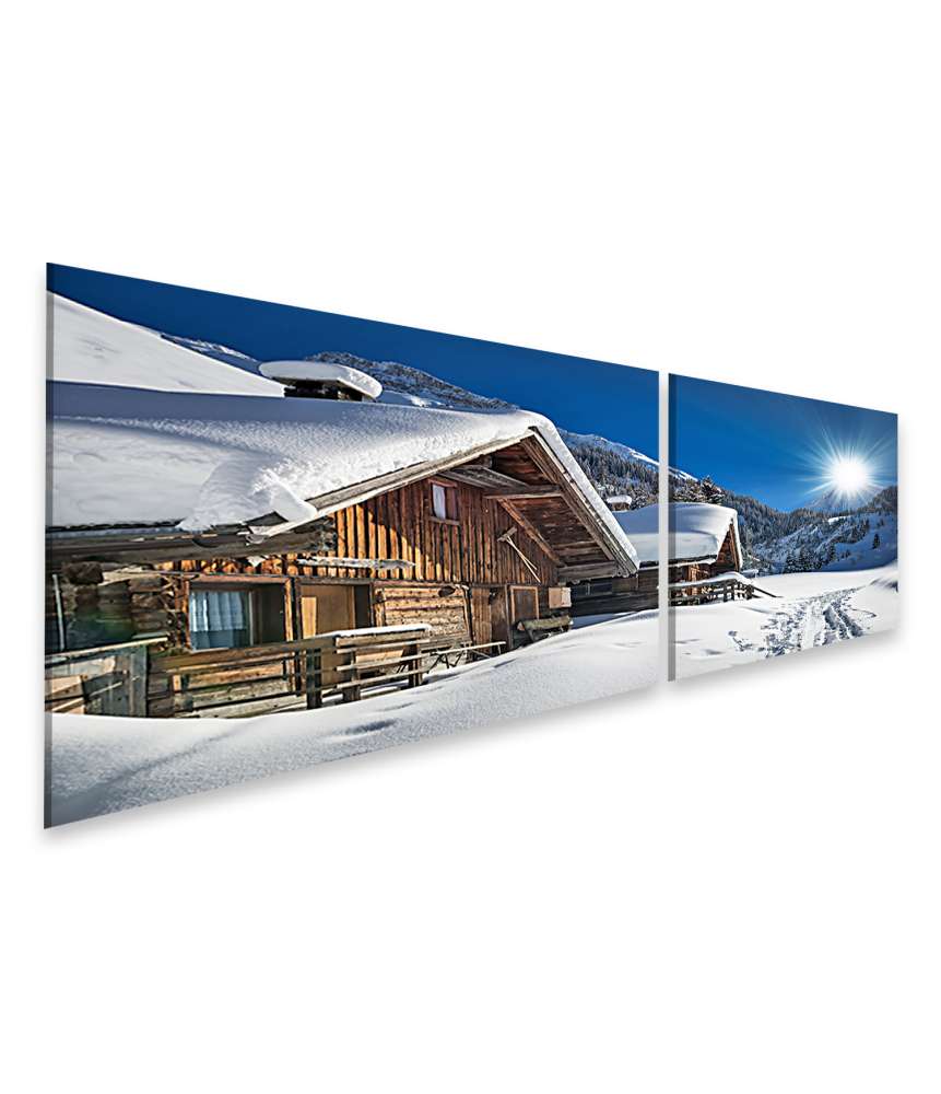 Islandburner Bild auf Leinwand Winterliches Skichalet und Hütte in schneebedecktem Bergpanorama