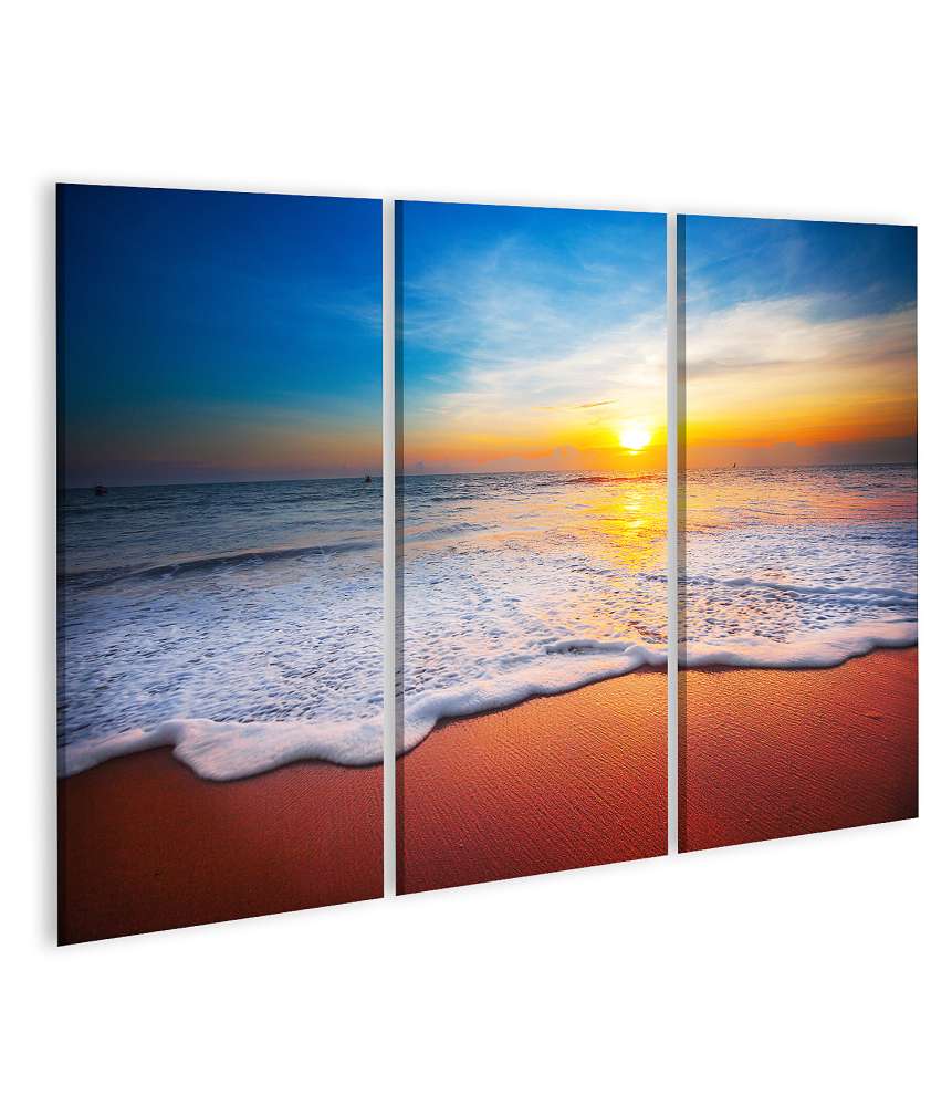 Islandburner Bild auf Leinwand Sonnenuntergang über dem ruhigen Meer mit leuchtenden Farben