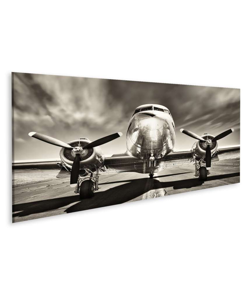 Islandburner Bild auf Leinwand Retro-Stil Wandbild mit Propeller-Flugzeug-Motiv