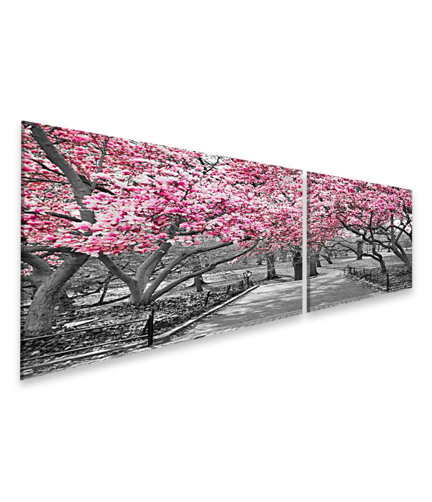 Islandburner Bild auf Leinwand New York City in Schwarz-Weiß mit rosa Blüten