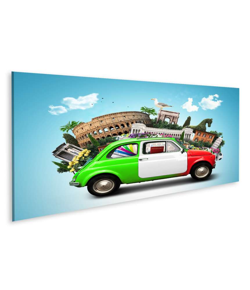 Islandburner Bild auf Leinwand Italienische Sehenswürdigkeiten und Retro-Auto in Italien Wandbild