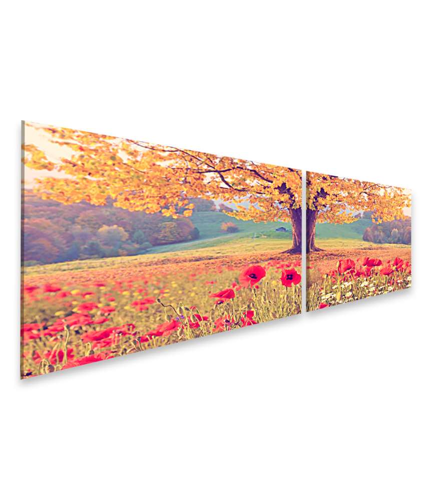 Islandburner Bild auf Leinwand Herbstliche Landschaft mit Mohnblumen und Baum in wundervollen Farben