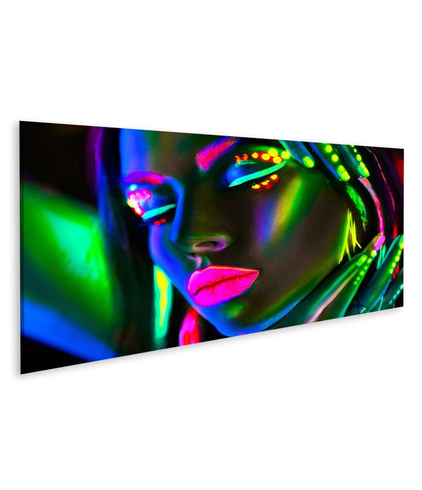 Islandburner Bild auf Leinwand Neonleuchtendes Wandbild einer Rave-Frau für Party-Club oder Jugendzimmer