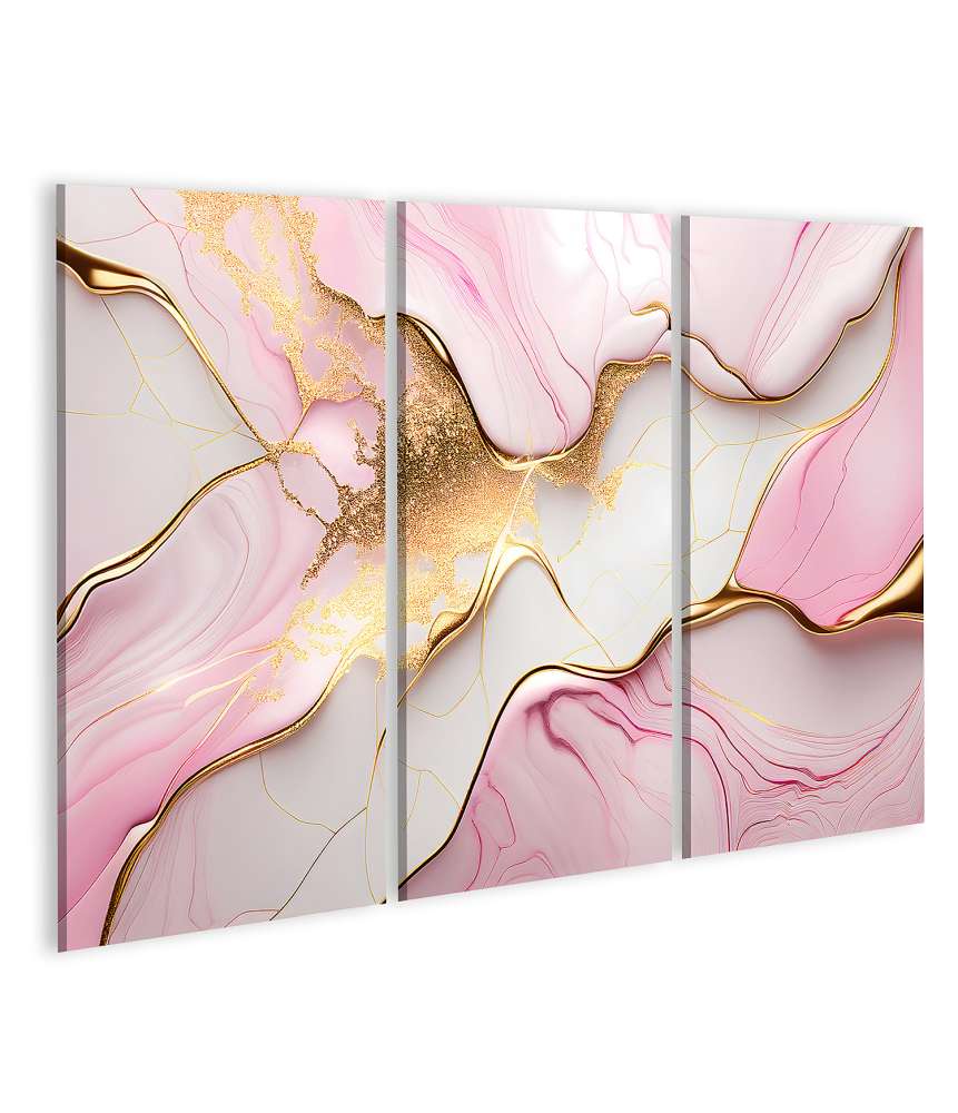 Islandburner Bild auf Leinwand Abstrakter Wandbild-Hintergrund in Rosa, Gold und Marmor mit flüssigem Design in hellen Azurblautönen