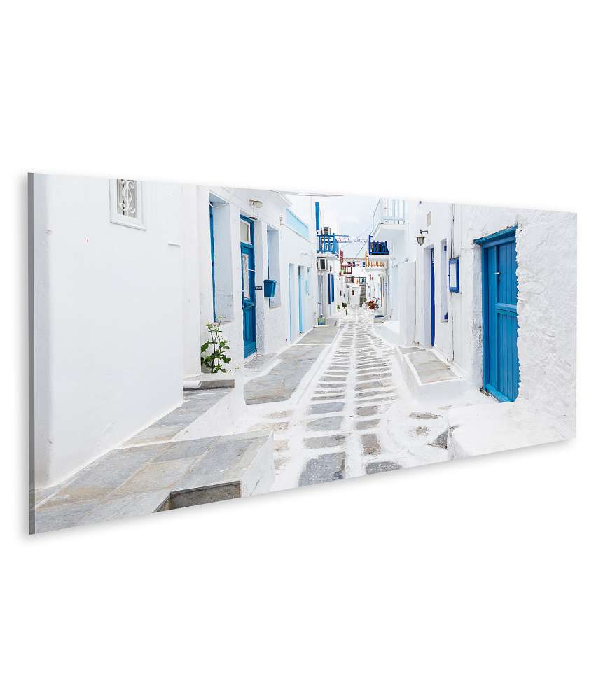 Islandburner Bild auf Leinwand Griechische Straßenszene auf Mykonos Wandbild