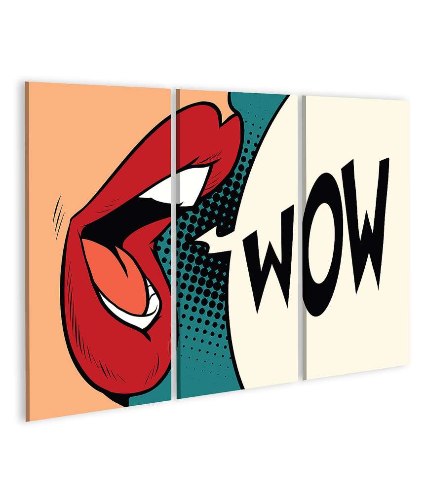 Islandburner Bild auf Leinwand Pop-Art-Wandbild: Lebendiger Cartoon-Comic-Stil 'Wow!' Mund