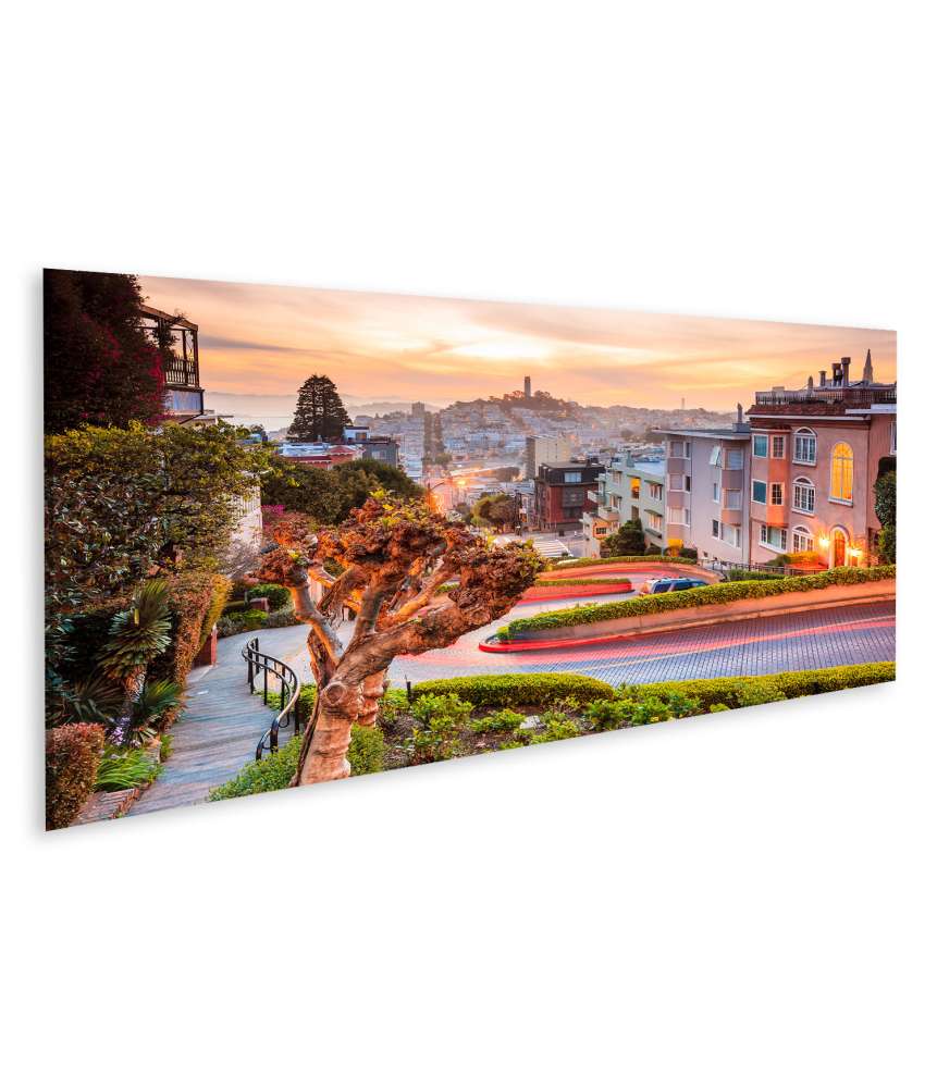 Islandburner Bild auf Leinwand Berühmte Lombard Street in San Francisco während des Sonnenaufgangs