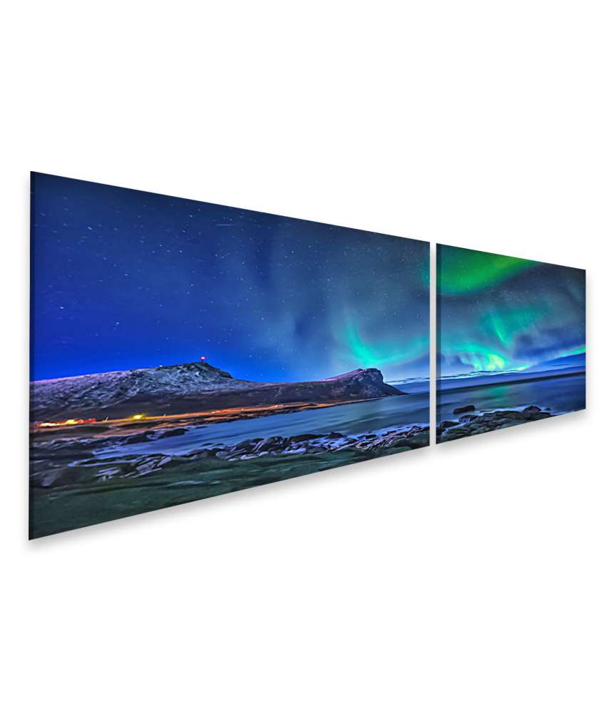 Islandburner Bild auf Leinwand Magisches Aurora Borealis Wandbild im nachtlichen Nordnorwegen