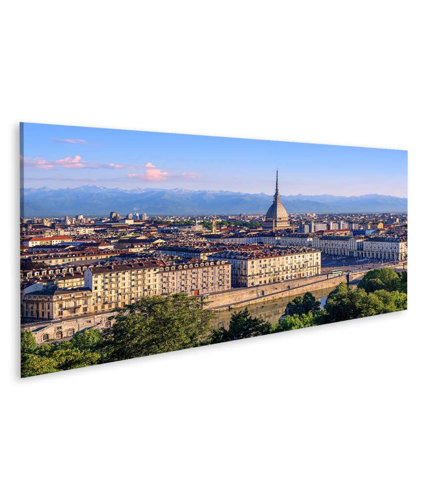 Islandburner Bild auf Leinwand Panoramablick auf Turins Stadtzentrum mit Mole Antonelliana Turm und Alpen