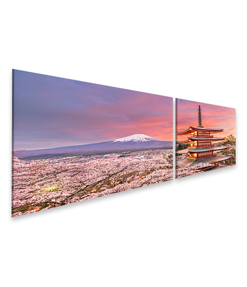 Islandburner Bild auf Leinwand Blick auf den Fuji-Berg und eine Pagode aus Fujiyoshida, Japan