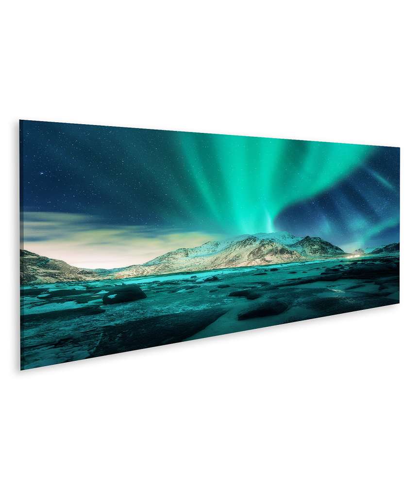 Islandburner Bild auf Leinwand Nordlichter Aurora Borealis auf den Lofoten, Norwegen - Wandbild