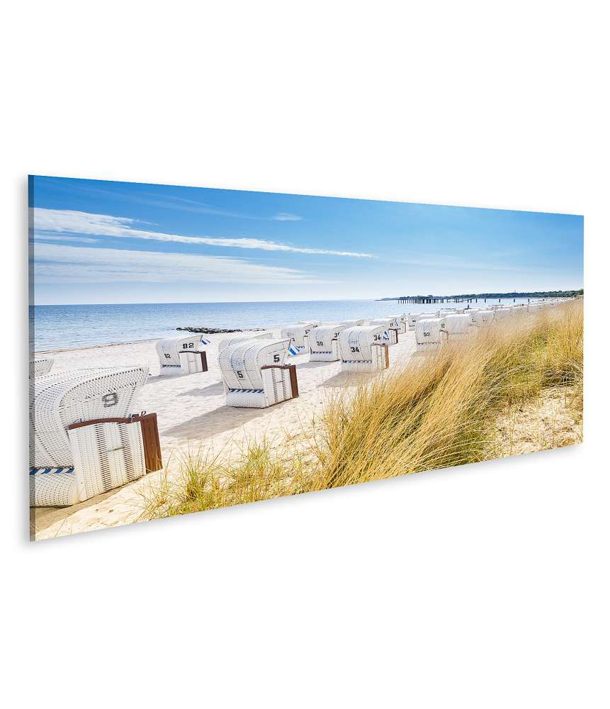 Islandburner Bild auf Leinwand Panoramablick von einer Düne auf Strandkörbe am Nordsee-Ostsee Strand