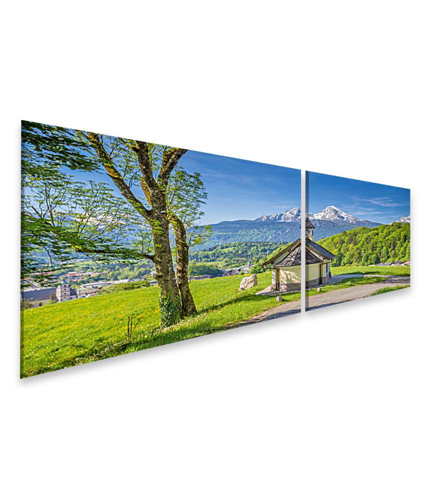 Islandburner Bild auf Leinwand Beeindruckendes Wandbild: Berühmte Kapelle am Lockstein mit Blick auf den Watzmann