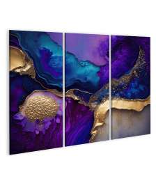 Bild auf Leinwand Abstraktes Wandbild in leuchtendem Blau, Violett und Goldglitter-Farbtönen