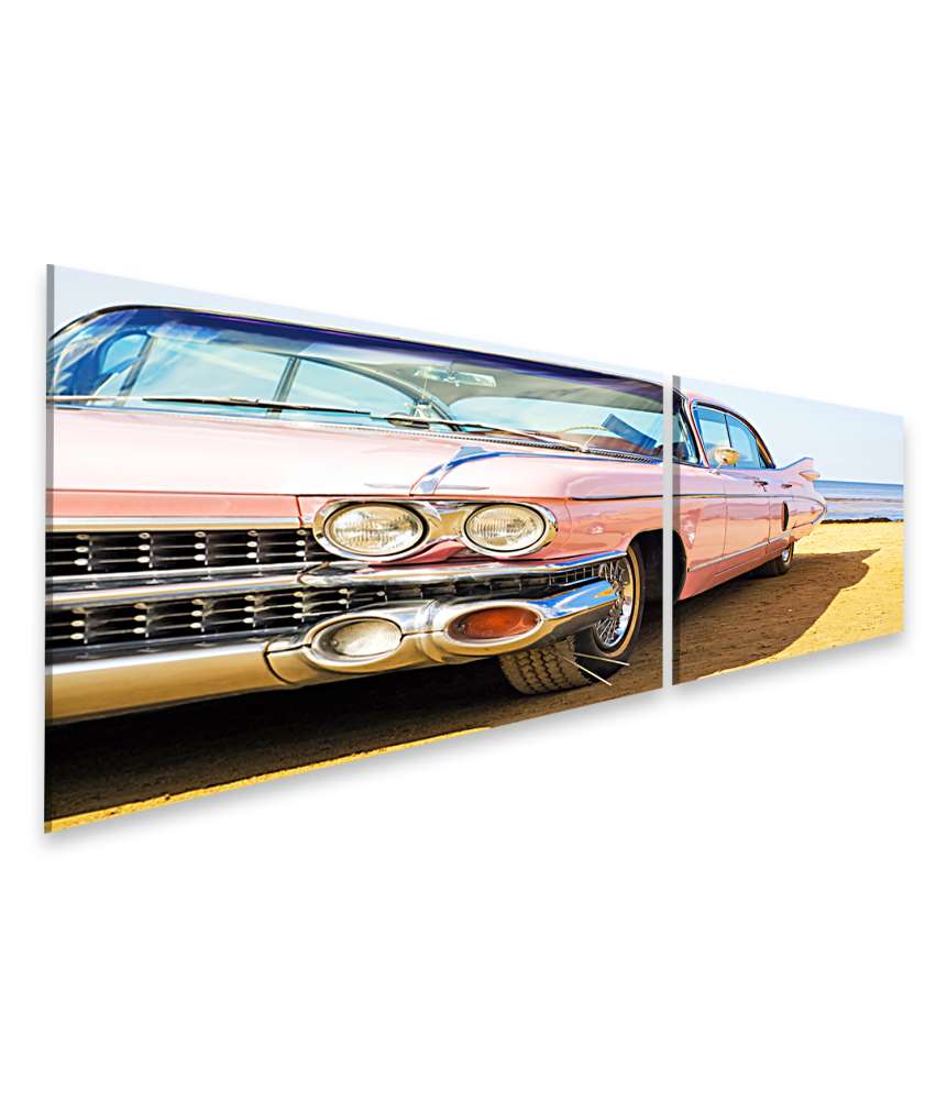 Islandburner Bild auf Leinwand Klassisches Wandbild eines rosa Cadillac am Strand