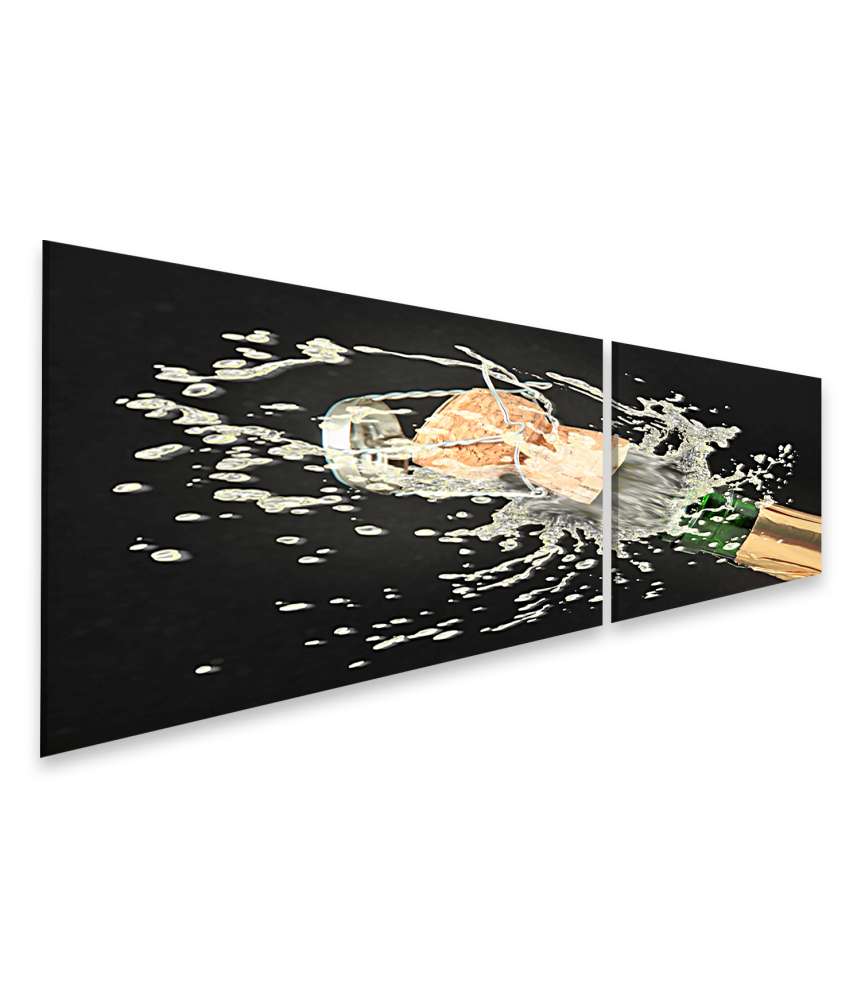 Islandburner Bild auf Leinwand Elegante Champagnerflasche vor dramatischem schwarzem Hintergrund