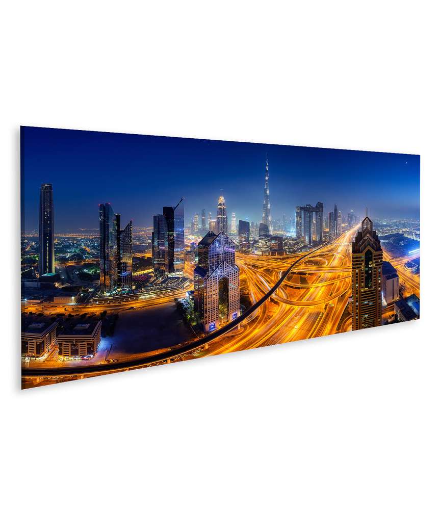 Bild auf Leinwand Nächtlicher Panoramablick auf die Skyline von Dubai