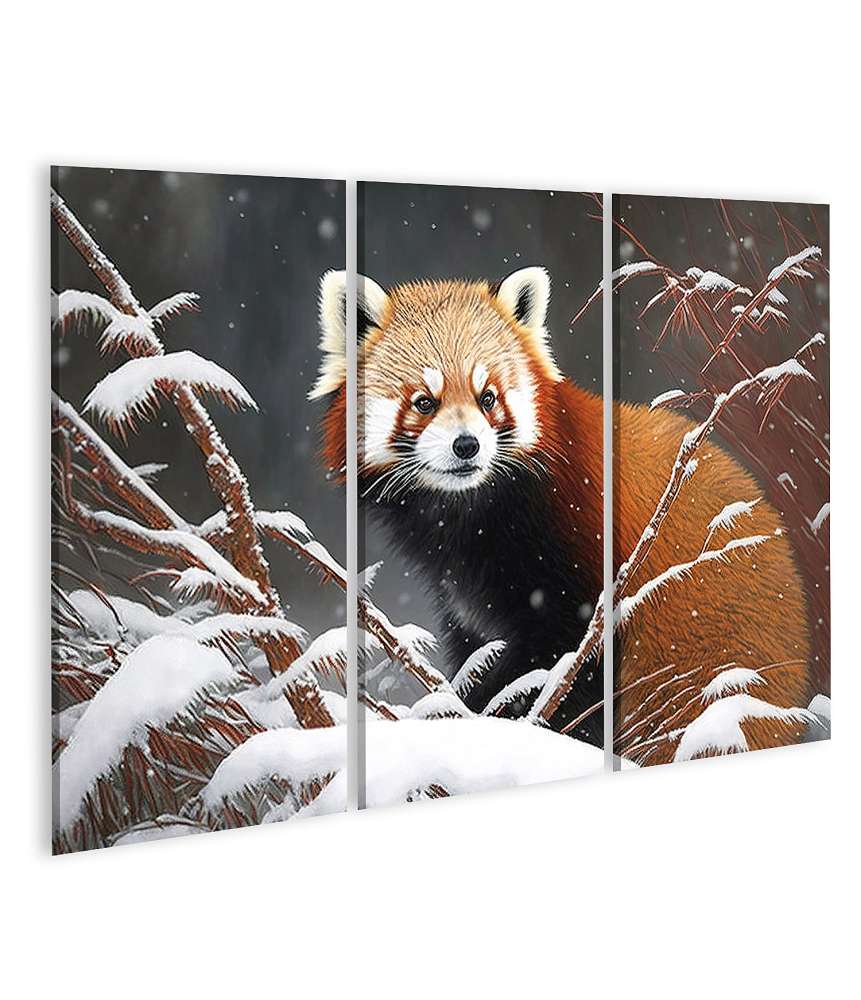 Islandburner Bild auf Leinwand Porträt eines roten Pandas im Winterwald während eines Schneefalls