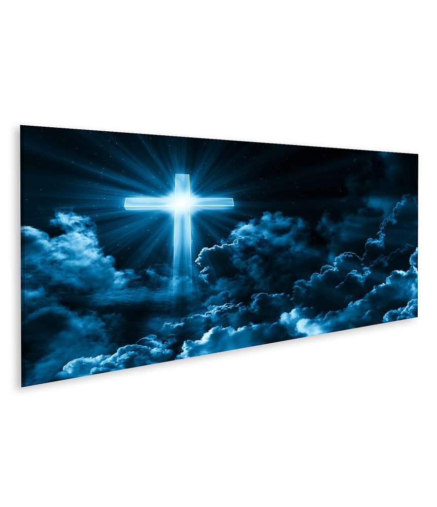 Islandburner Bild auf Leinwand Christliches Wandbild: Kreuz in Wolken, symbolisiert Jesus Christus und Kirche