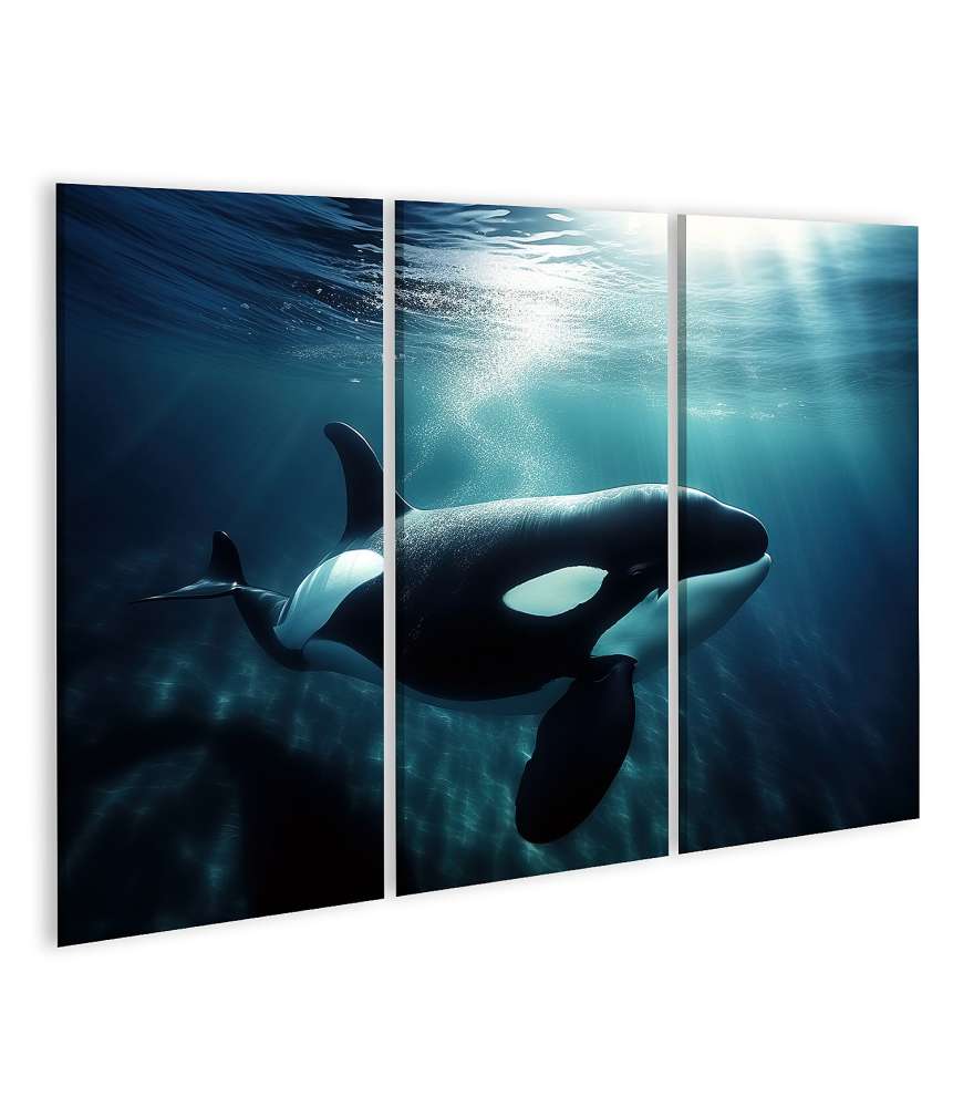 Islandburner Bild auf Leinwand Unterwasser-Wandbild mit schwimmendem Orca-Killerwal und Meerestieren