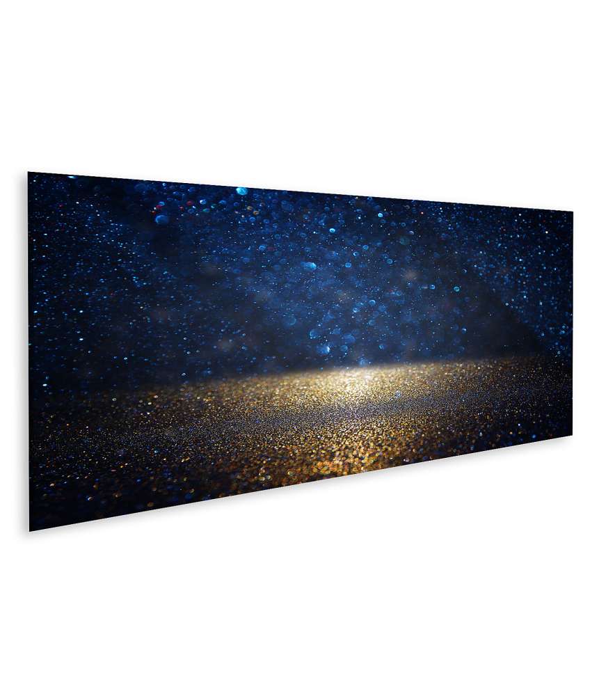 Islandburner Bild auf Leinwand Vintage Wandbild mit funkelnden Lichtern in Schwarz, Blau und Gold