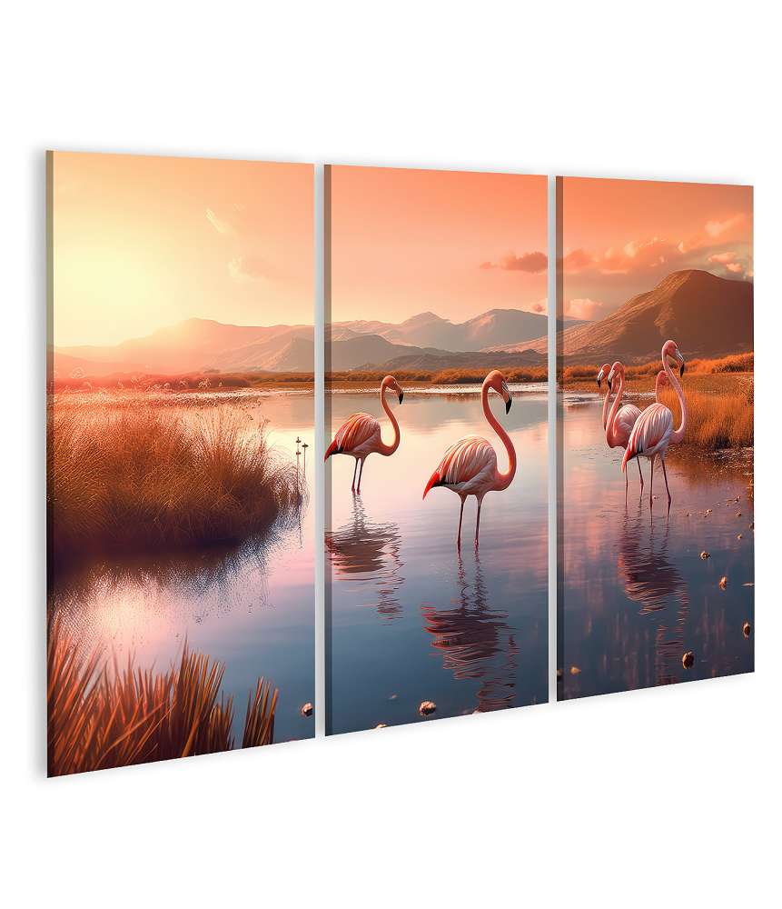 Bild auf Leinwand Stehende rosa Flamingos in ihrer natürlichen Umgebung